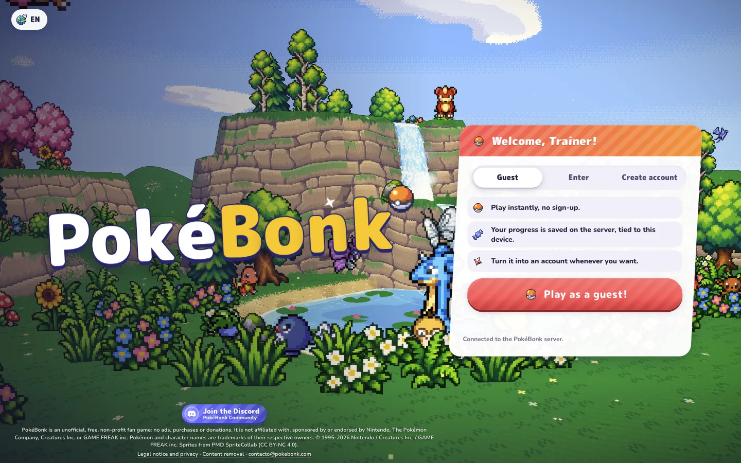 The original game's Guest entry screen